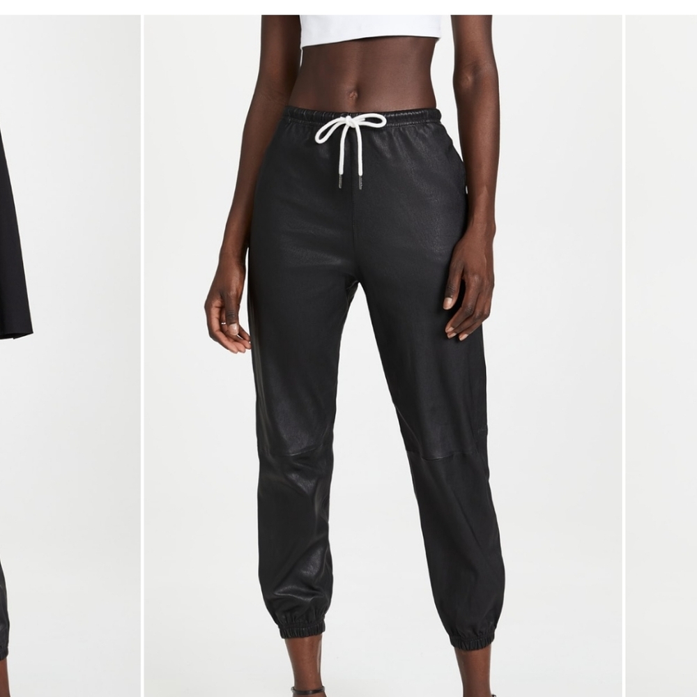 SPRWMN  Black Leather drawstring cropped sweatpants sz M sz L  NWOT